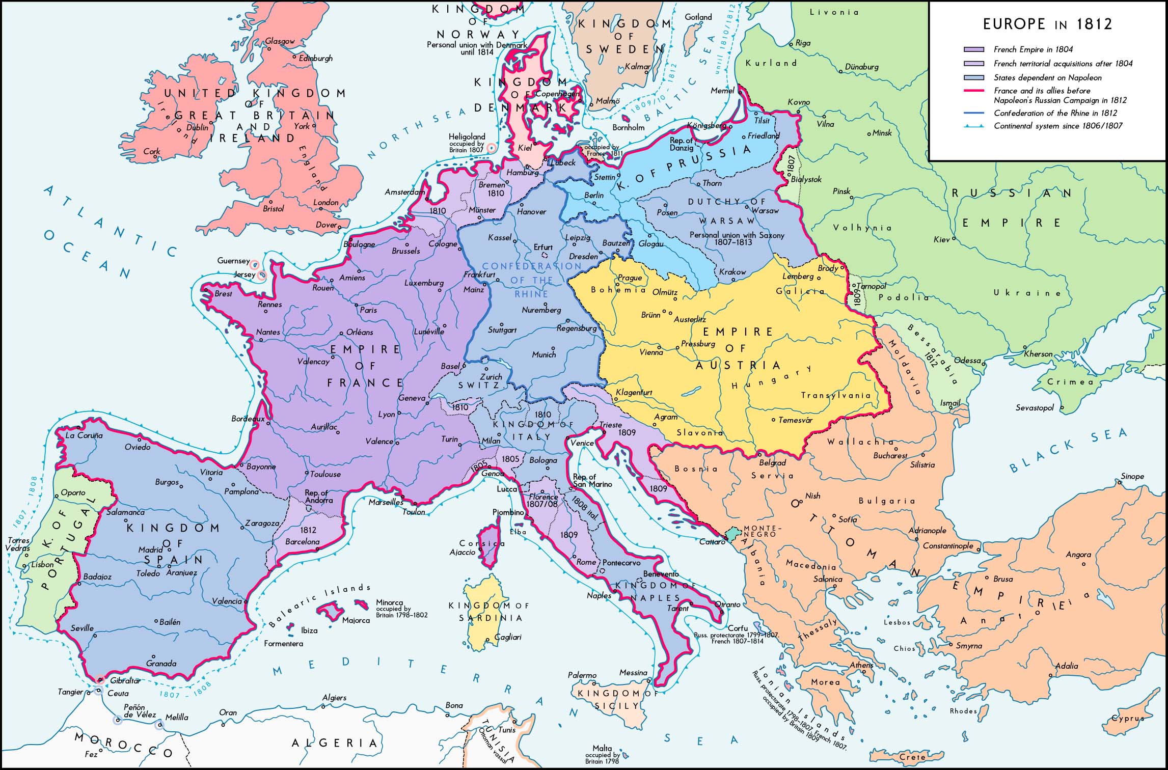 Kaart van Franse Republiek / Franse Eerste Keizerrijk